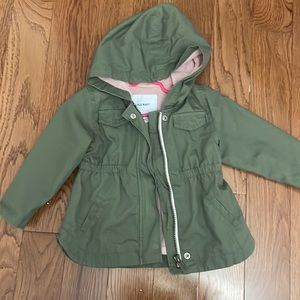 Toddler girls 18-24 army green utility jacket from old navy, pink lined